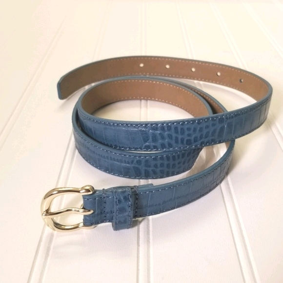 Talbots Blue Leather Belt NWT OS - Picture 2 of 6